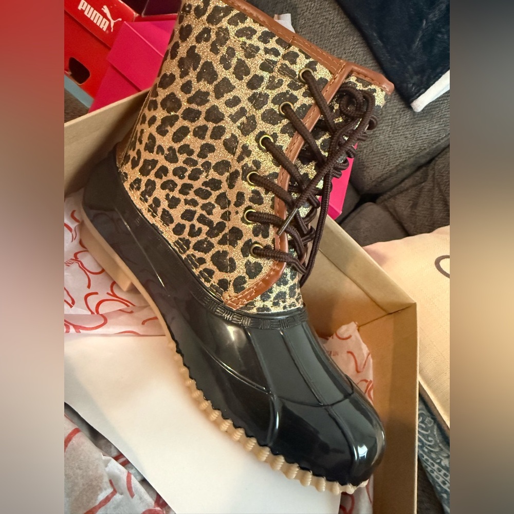 Sugar Leopard Print Black Winter Boots
